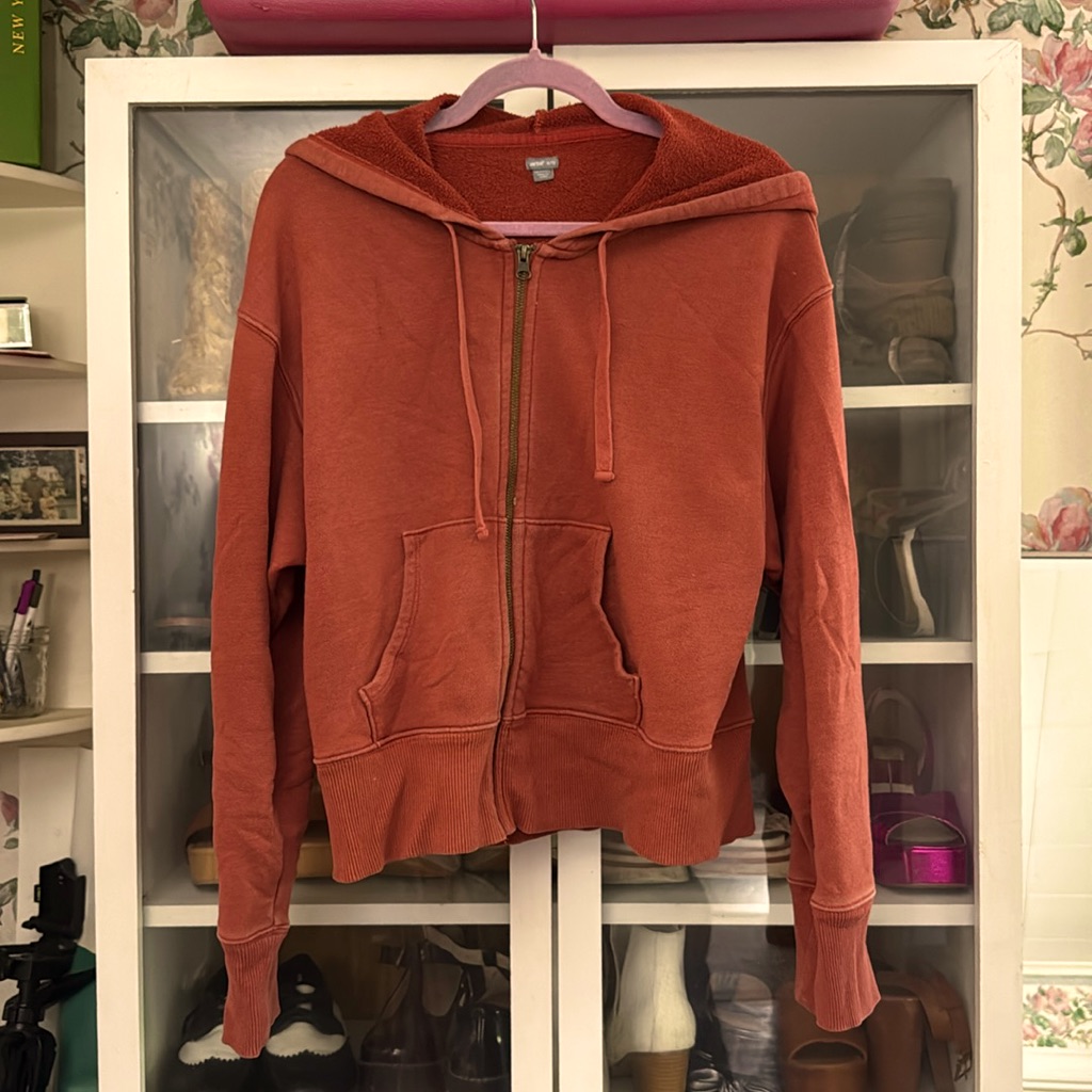 Aerie Burnt Orange Zip Up Cotton Hoodie Sweatshirt